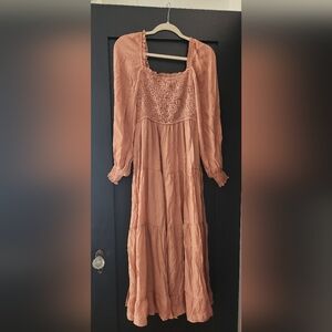 August Sky Boho Elegant Terracotta Long Sleeve Dress